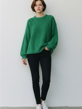 Hayden Emerald Green Textured Crewneck Sweater